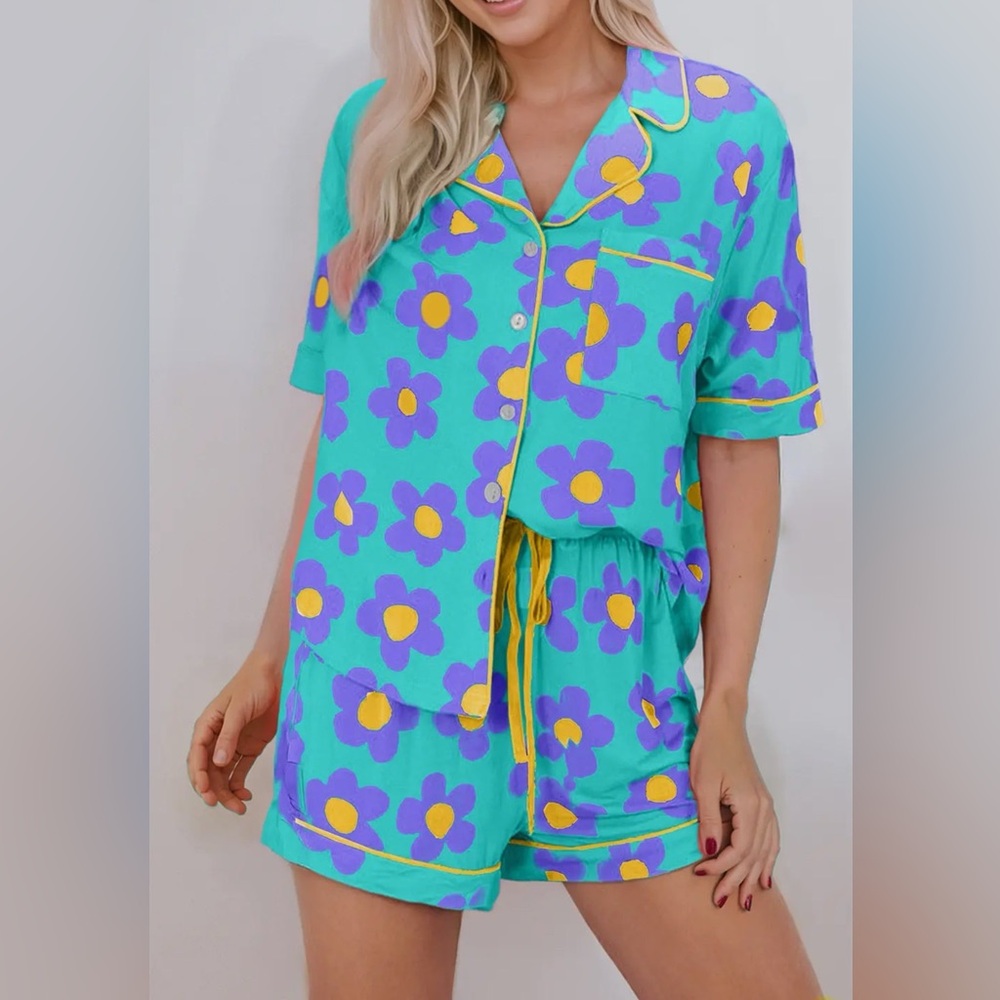 FLORAL PAJAMAS - Blue